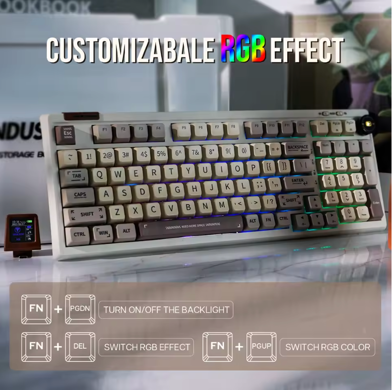 Teclado mecánico EPOMAKER RT100 con minipantalla, con cable/Bluetooth/2.4G