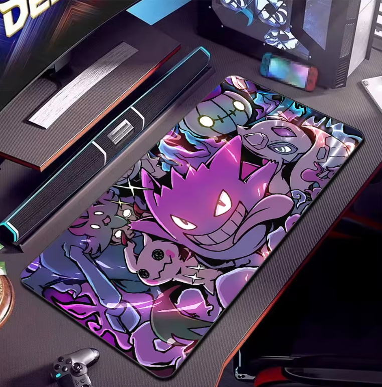Alfombrilla de ratón grande para escritorio para juegos cosida con diseño de Pokémon Gengar.